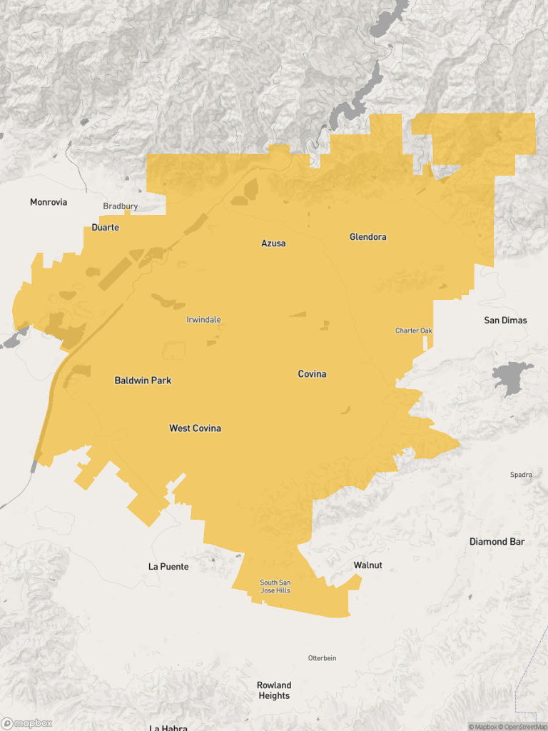 View of map with yellow overlay for Assembly District 48 boundaries.