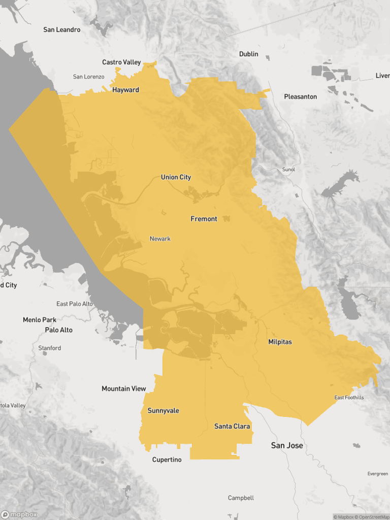 View of map with yellow overlay for Senate District 10 boundaries.