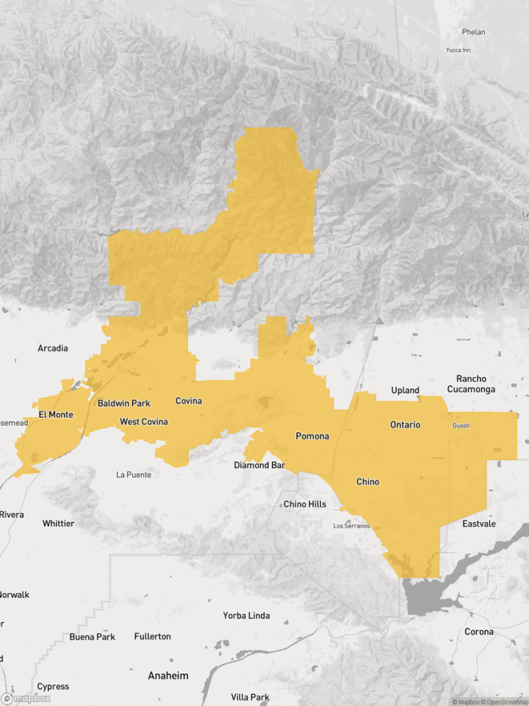 View of map with yellow overlay for Senate District 22 boundaries.